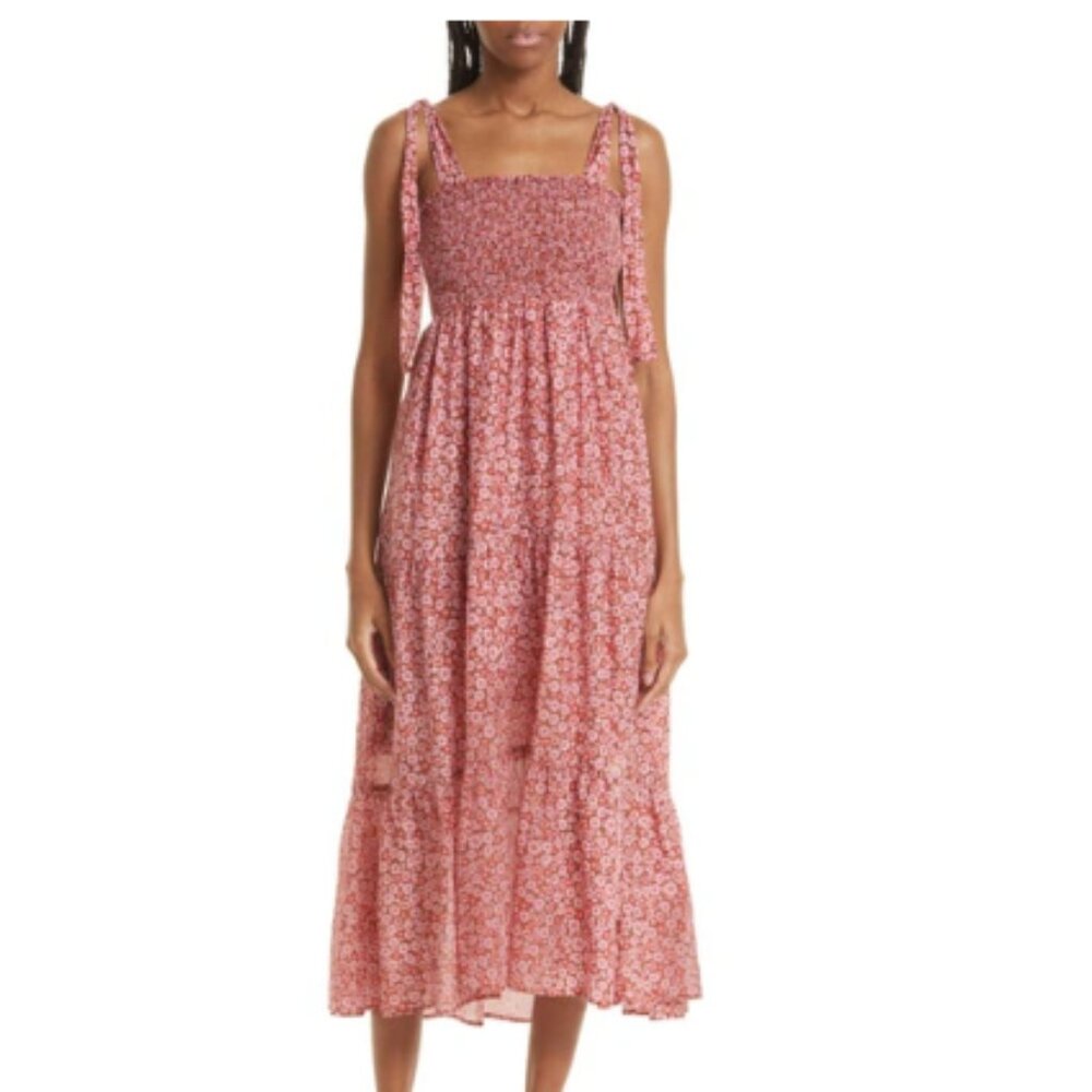 Xirena Lorraine Floral Cotton & Silk Midi Sundress – Amber Flora, Size L